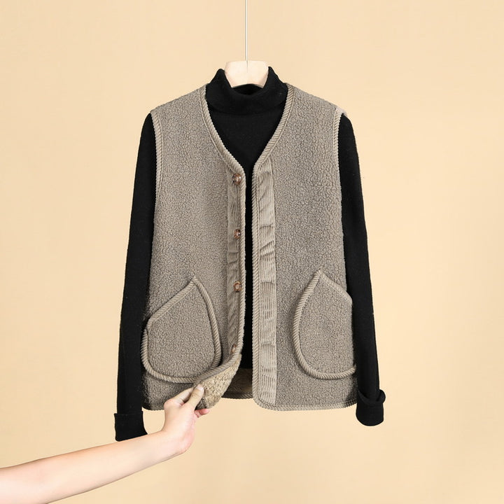 Damen Ärmellose Thermofleece-Weste mit Knopfleiste und Rundtaschen Drune