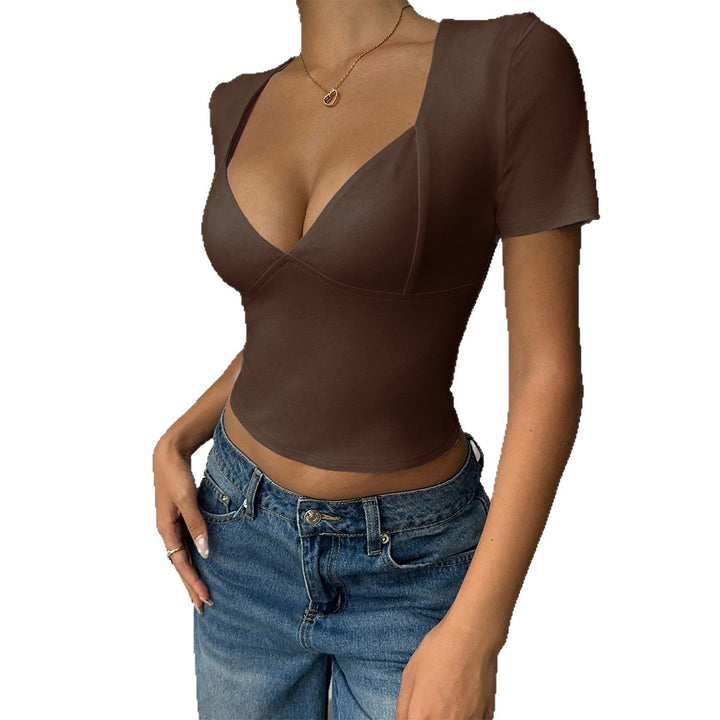 Damen Oberteil mit tiefem V-Ausschnitt und figurbetonter Silhouette Drune