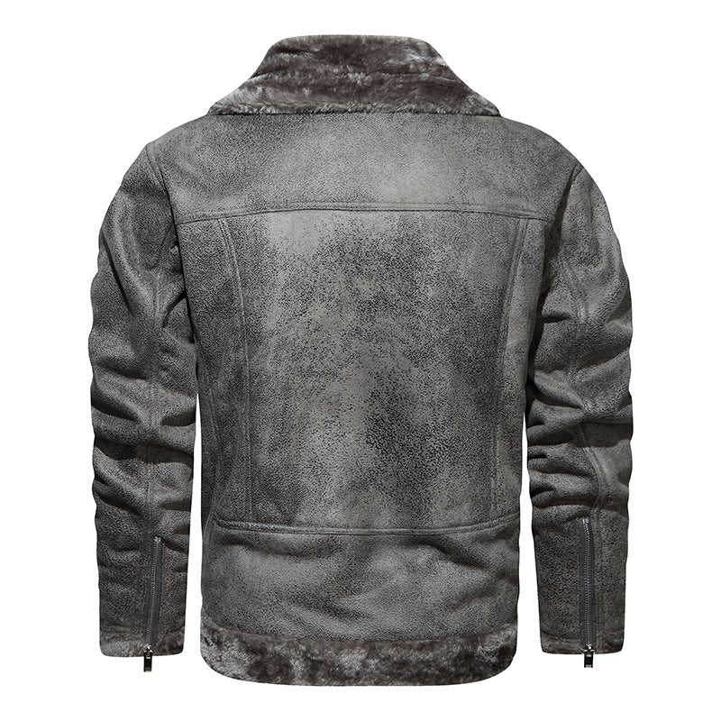 Herren Lammfellimitat-Bikerjacke mit asymmetrischem Reißverschluss und Teddyfutter Drune