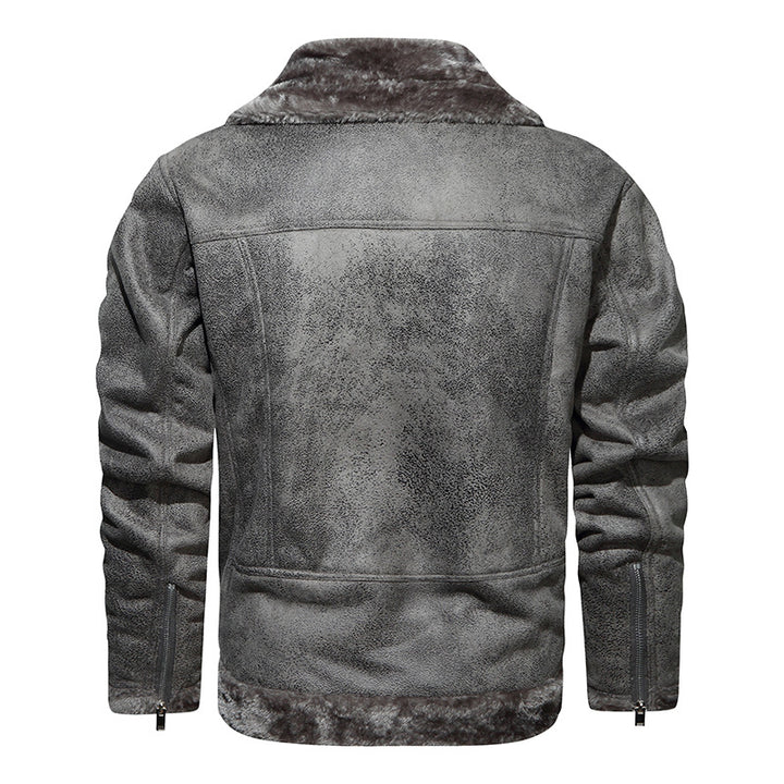Herren Lammfellimitat-Bikerjacke mit asymmetrischem Reißverschluss und Teddyfutter Drune
