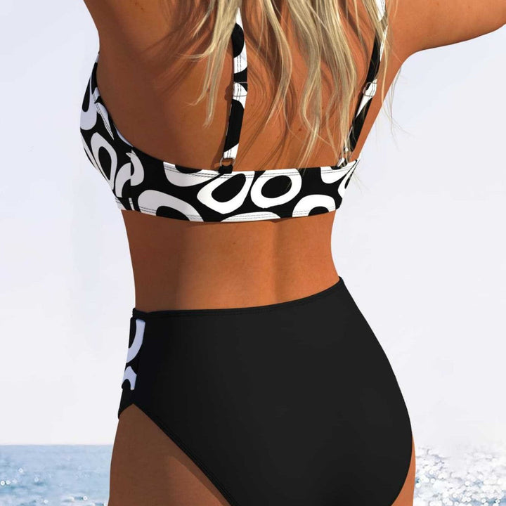 Damen Bikini-Set mit modischem geometrischem Muster und hohen Schnittformen Drune