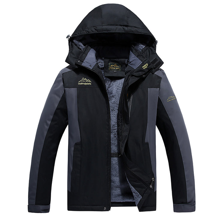 Herren isolierte Fleece-Layer Outdoorjacke mit abnehmbarer Kapuze und winddichter Außenhülle Drune