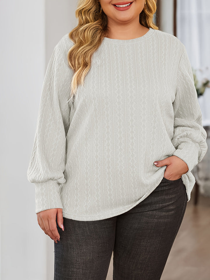 Damen Texturierter Oversize-Strickpullover mit Rundhalsausschnitt und Ballonärmeln Drune