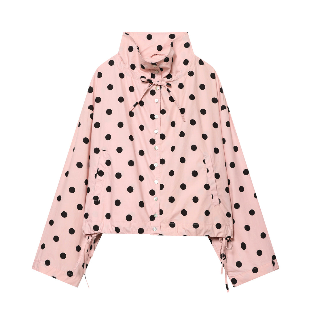 Damen nan gepunktete leichte Regenjacke mit hohem Stehkragen, Tunnelzug und Knopfleiste Drune