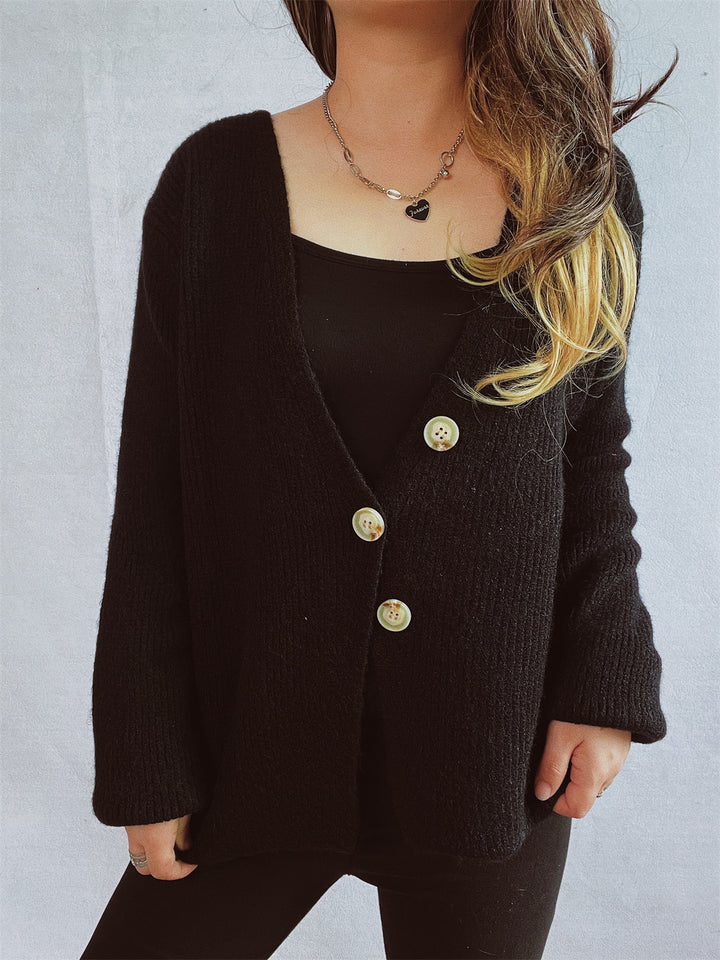 Damen gemütliche Strickjacke mit großen Knöpfen und strukturiertem Design Drune
