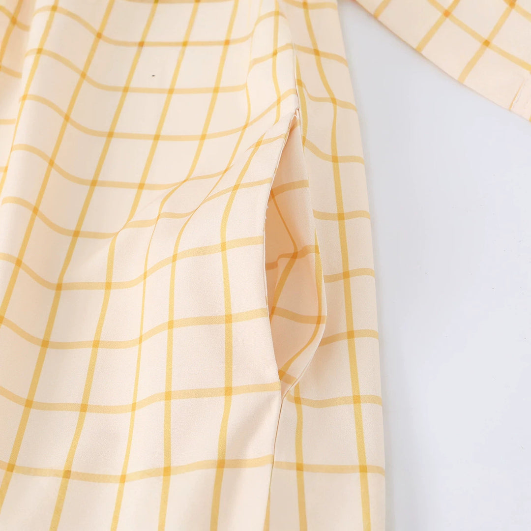 Damen Hemdblusenkleid im geraden Schnitt mit Karomuster und dreiviertelärmeln Drune
