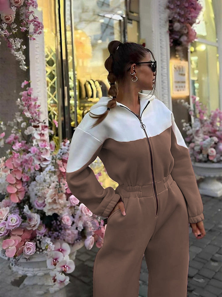 Damen modern geschnittener Zip-Hoodie und High-Waist Jogginghose Set Drune