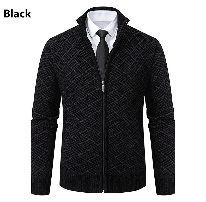 Herren Strick-Zipjacke mit geometrischem Strukturmuster und Stehkragen Drune