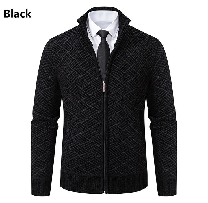 Herren Strick-Zipjacke mit geometrischem Strukturmuster und Stehkragen Drune