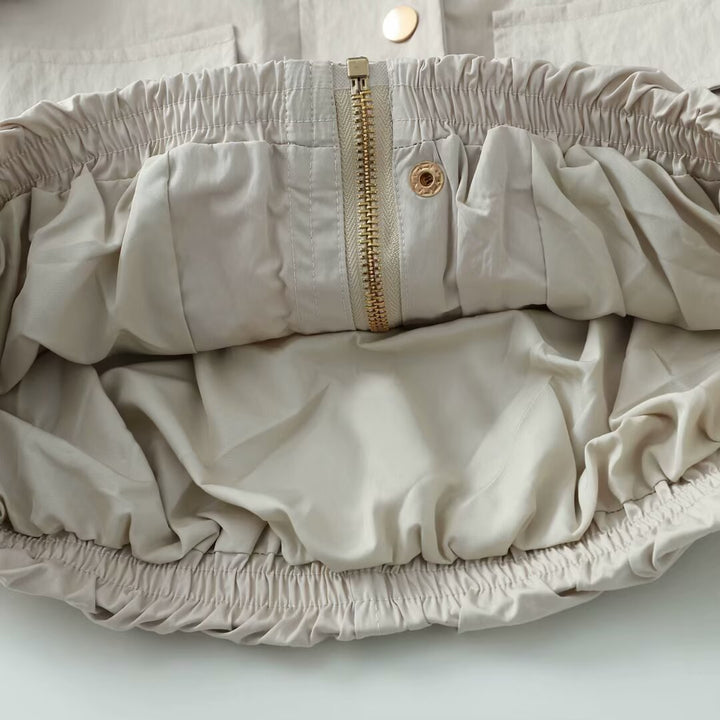 Damen nan leichte Utility-Blousonjacke mit Rundhalsausschnitt, Druckknopfleiste und großen aufgesetzten Pattentaschen Drune