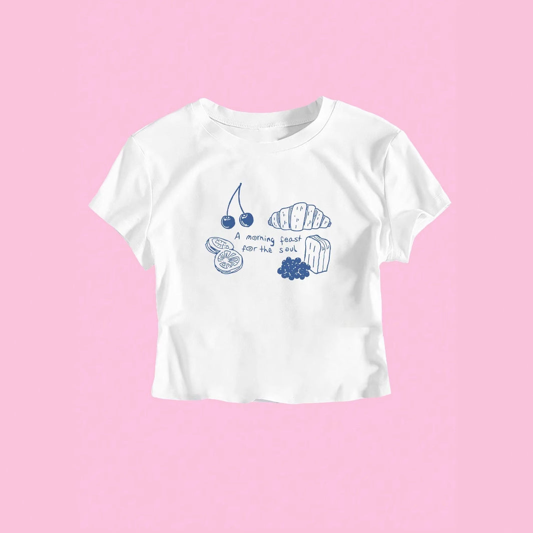 Damen T-Shirt mit kreativem Frühstücksdesign Drune