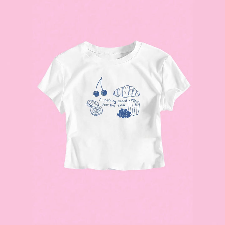 Damen T-Shirt mit kreativem Frühstücksdesign Drune