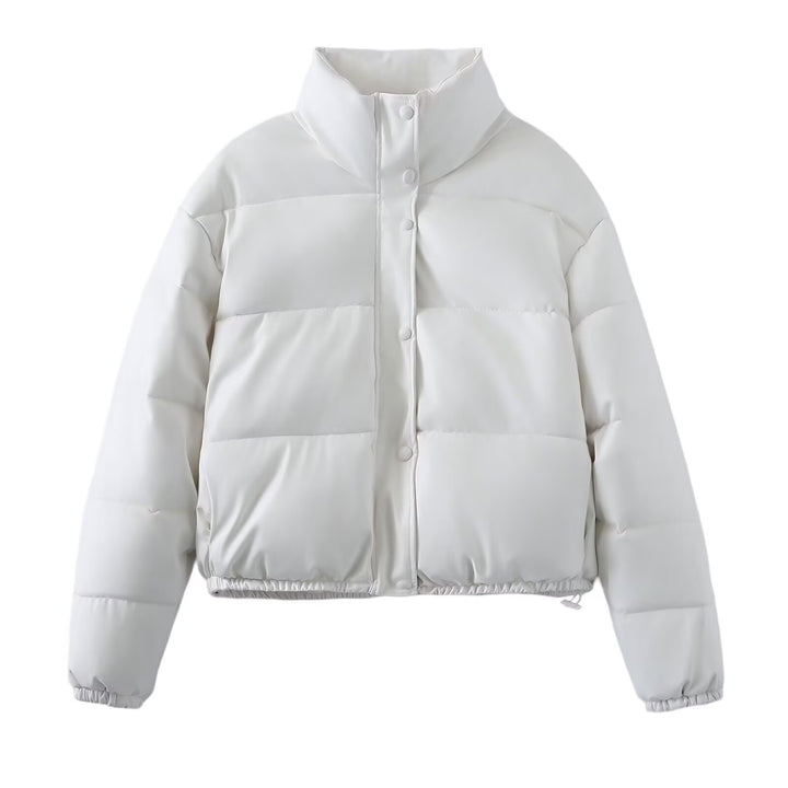 Damen Kurz geschnittene Steppjacke mit hohem Stehkragen, Druckknopfverschluss und elastischem Saum Drune