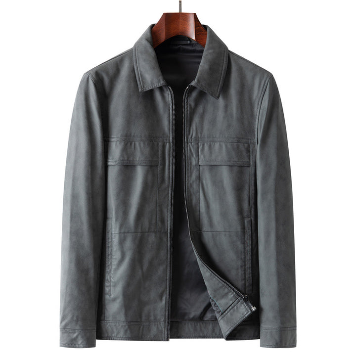 Herren Wildlederoptik Jacke mit Hemdkragen und Frontreißverschluss Drune