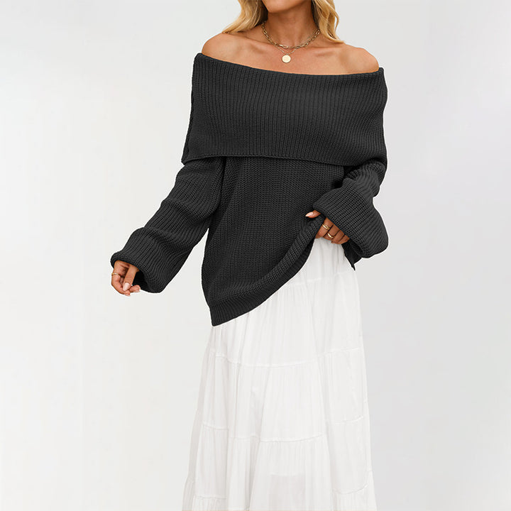 Damen Off-Shoulder Strickpullover mit strukturierter Oberfläche Drune