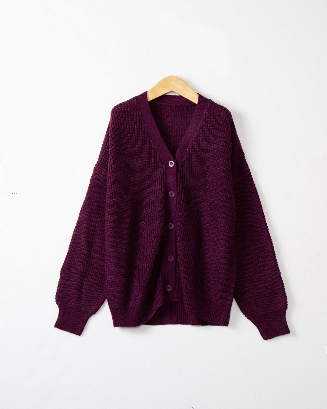 Damen Waffelstruktur-Cardigan mit tiefem V-Ausschnitt und kastigem Oversize-Schnitt Drune