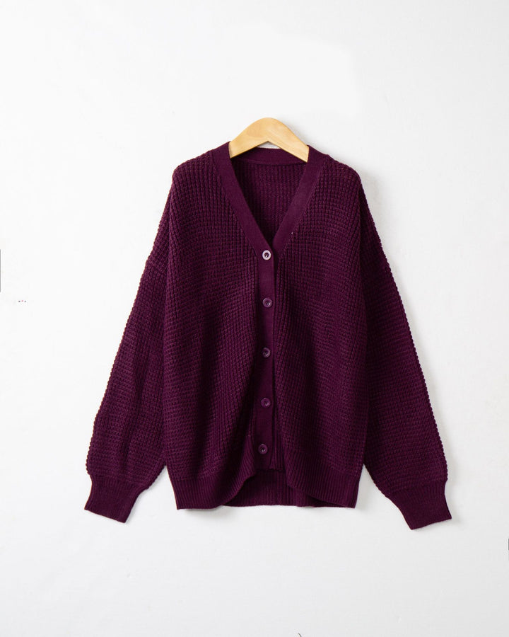 Damen Waffelstruktur-Cardigan mit tiefem V-Ausschnitt und kastigem Oversize-Schnitt Drune