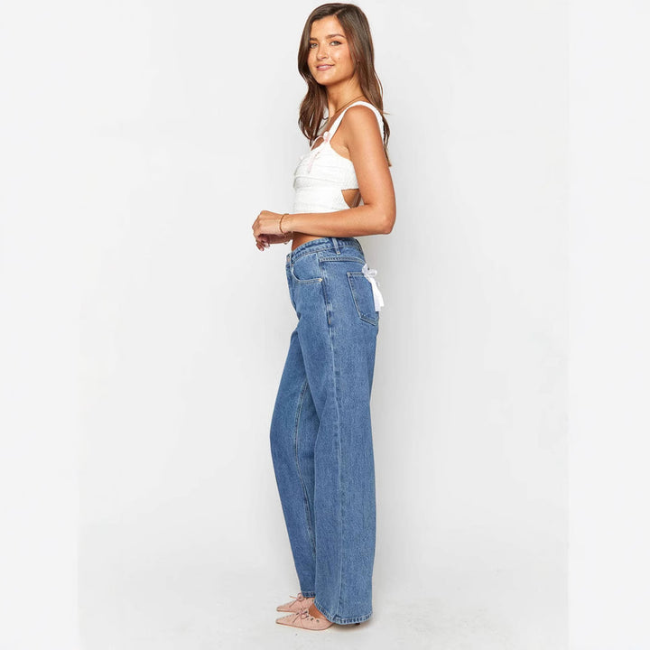 Damen Hohe Taille Jeans mit weitem Bein und klassischem Schnitt Drune