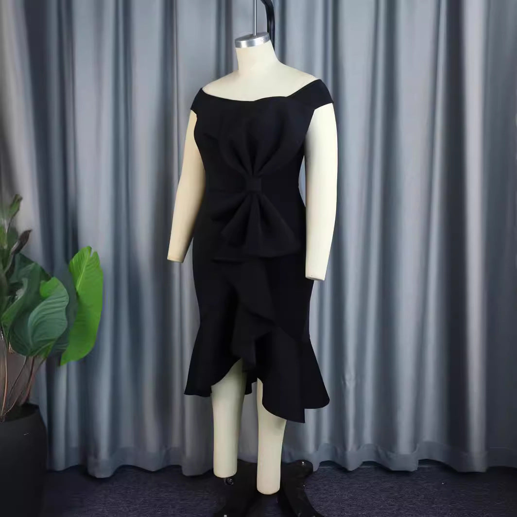 Damen Elegantes schulterfreies Kleid mit Rüschendetails Drune