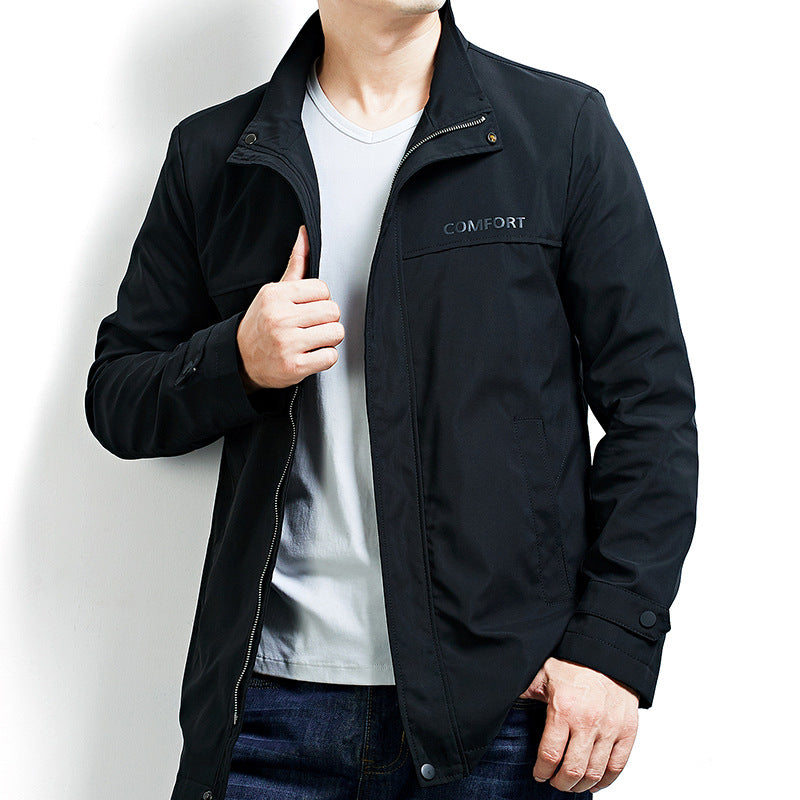 Herren Übergangs-Kurzmantel mit Stehkragen, verdecktem Reißverschluss und minimalistischer Silhouette Drune