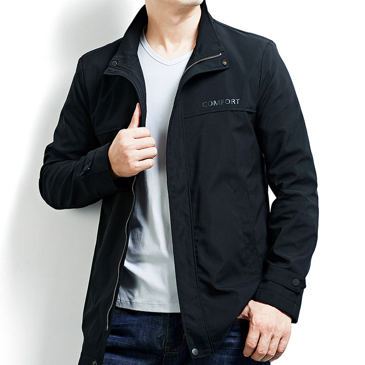 Herren Übergangs-Kurzmantel mit Stehkragen, verdecktem Reißverschluss und minimalistischer Silhouette Drune