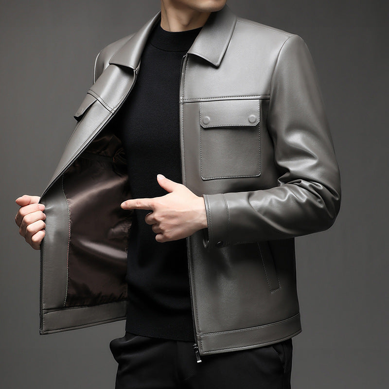 Herren Glatte Lederoptik-Blouson mit Brustklappen und Reißverschluss Drune