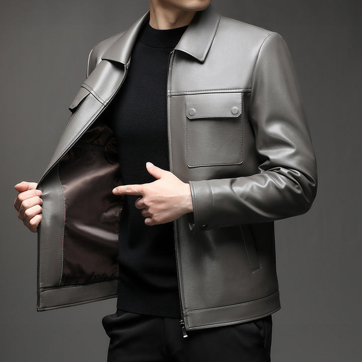 Herren Glatte Lederoptik-Blouson mit Brustklappen und Reißverschluss Drune