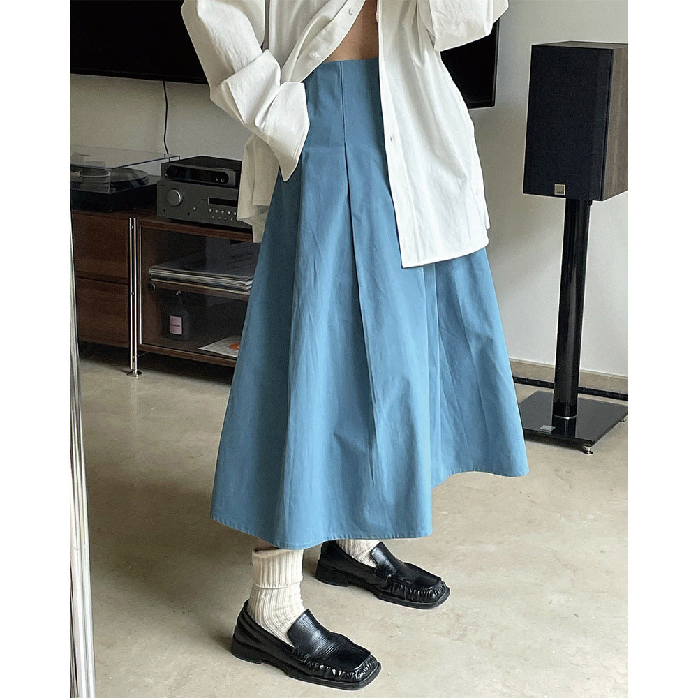 Damen Weites Midirock mit hoher Taille, Boxfalten und A-Linien-Silhouette Drune