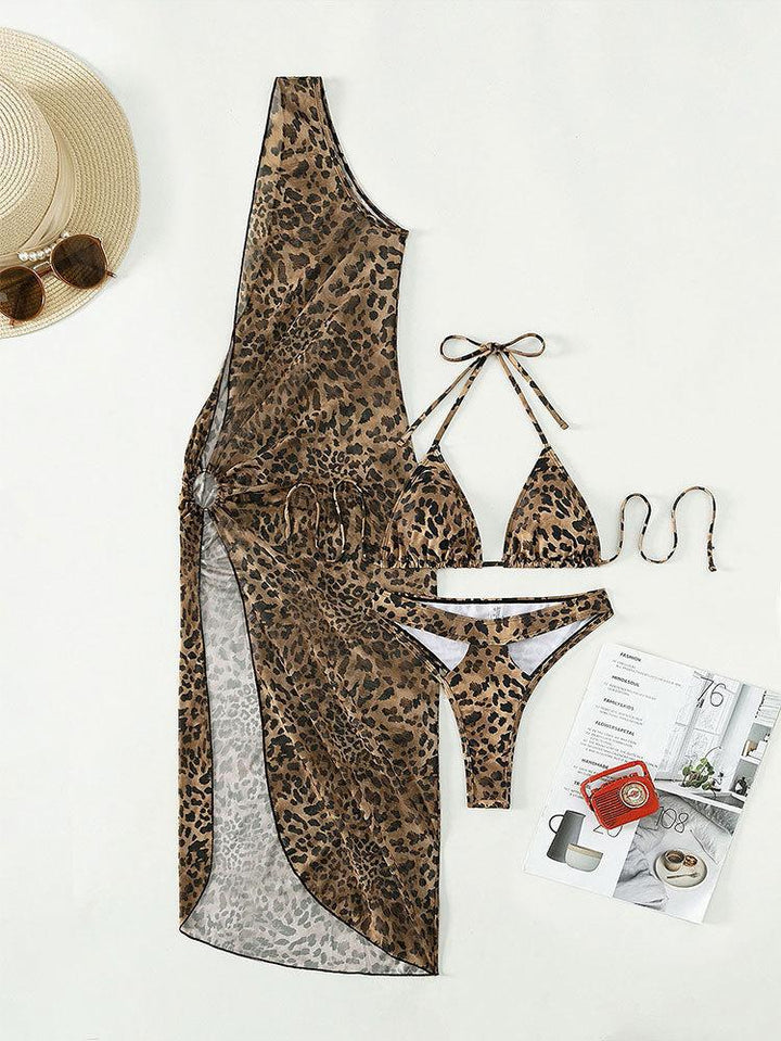 Damen Triangel-Bikini mit modischem Halter-Top und transparentem Sarong Drune