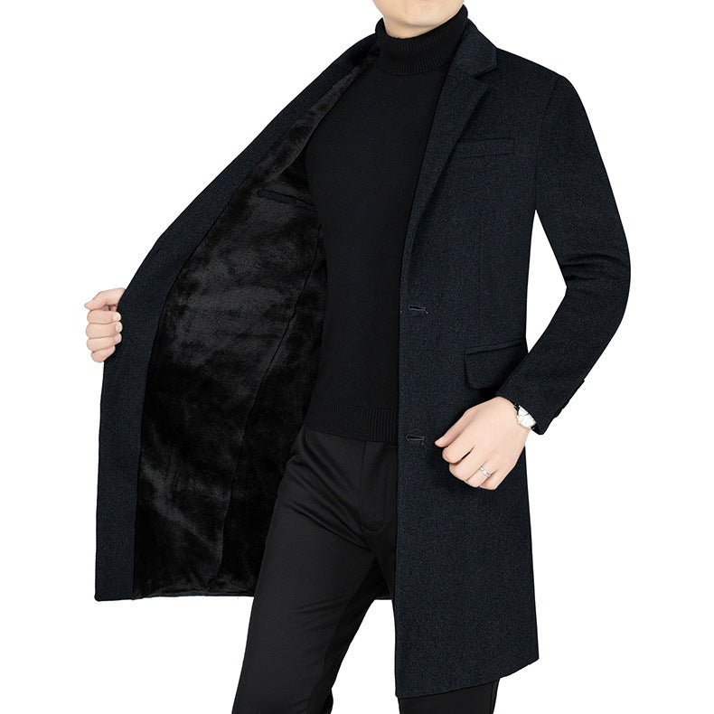 Herren Langer Wollmix-Mantel mit durchgehendem Kunstfell-Futter und schlanker Silhouette Drune