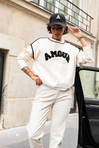 Damen lässiger Sweatshirt mit auffälligem Schriftzug Drune