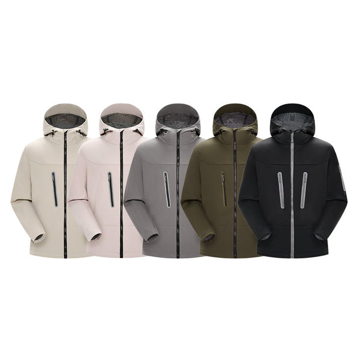 Herren Multifunktions-Softshelljacke mit ergonomischem Wetterschutz, verstellbarer Kapuze und senkrechten Reißverschlusstaschen Drune