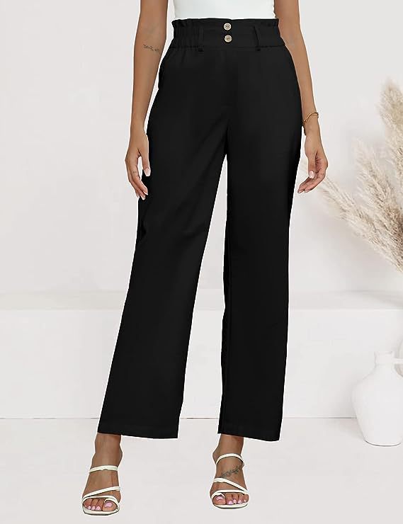 Damen weite Palazzo-Hosen mit elastischem Bund und praktischen Knopfdetails Drune