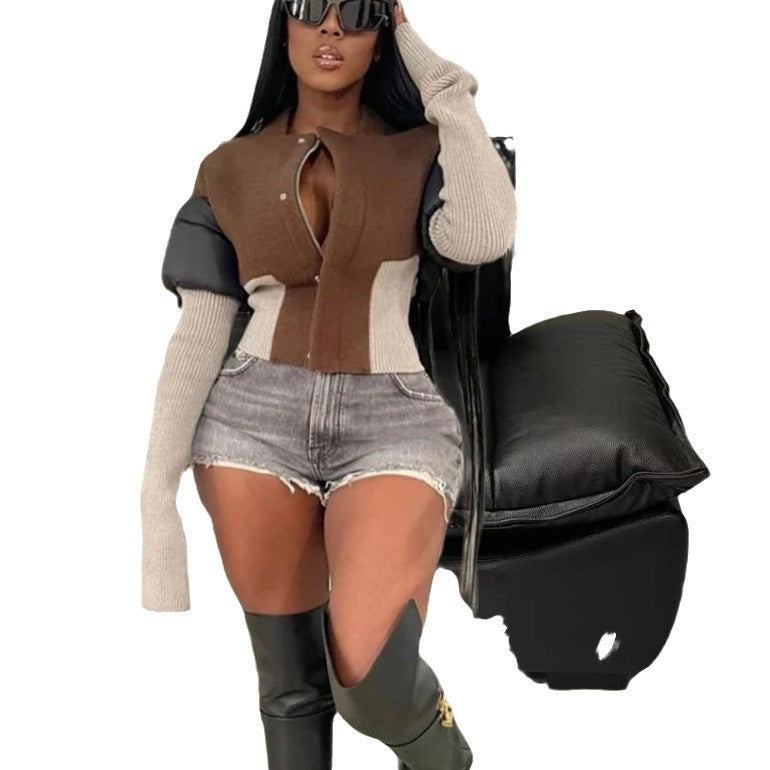 Damen Strickjacke mit modischem Schnitt und kontrastierenden Ärmeln Drune