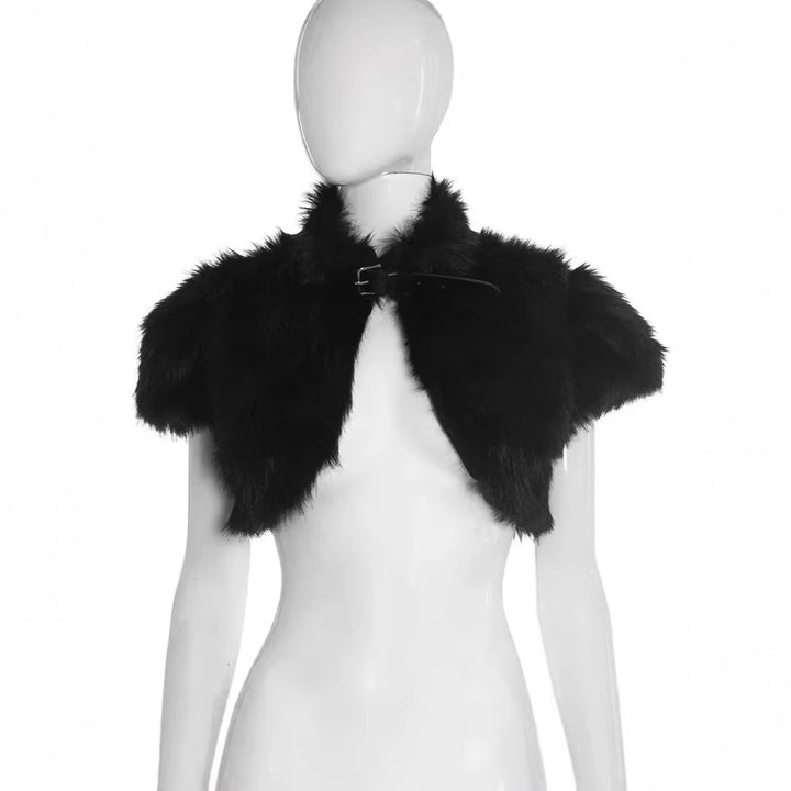 Damen Cropped Kunstpelz‑Bolero mit voluminösem Umlegekragen und Puffärmeln Drune