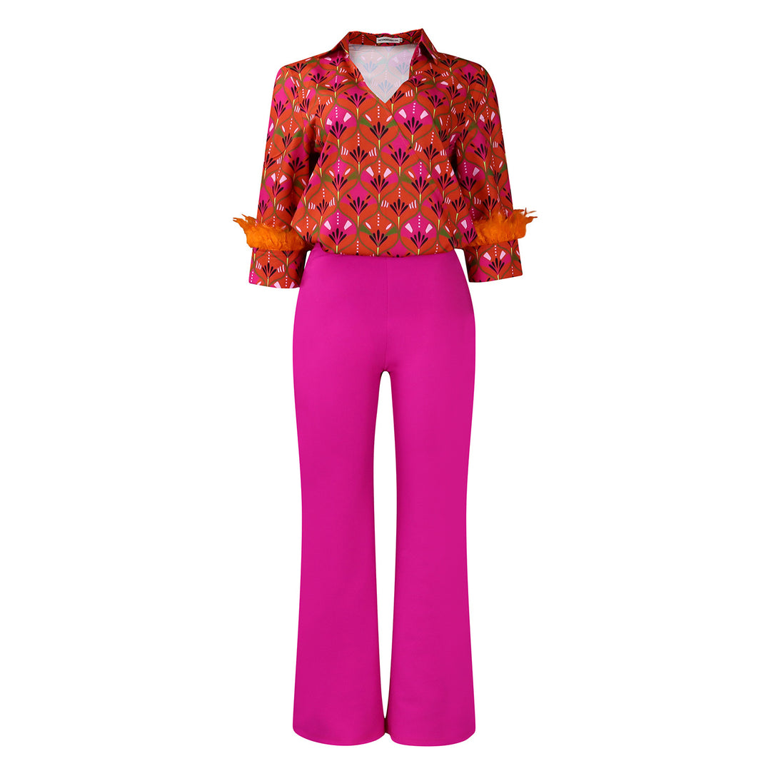 Damen Mode Ensemble mit trendigem floralem Muster und eleganten Details Drune