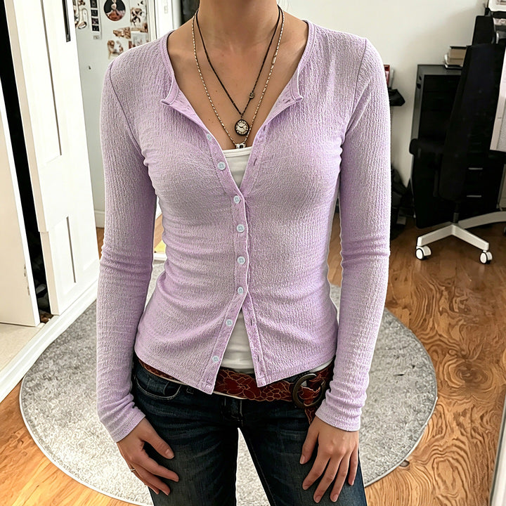 Damen Strukturierter Longsleeve-Cardigan mit taillierter Passform und V‑Ausschnitt Drune
