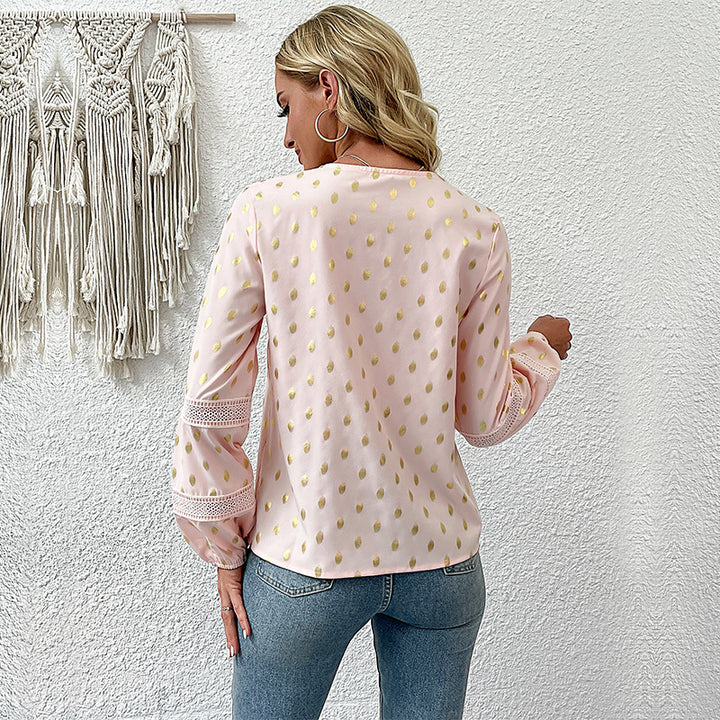 Damen Elegantes Blusenshirt mit Rüschen und Gold-Details Drune