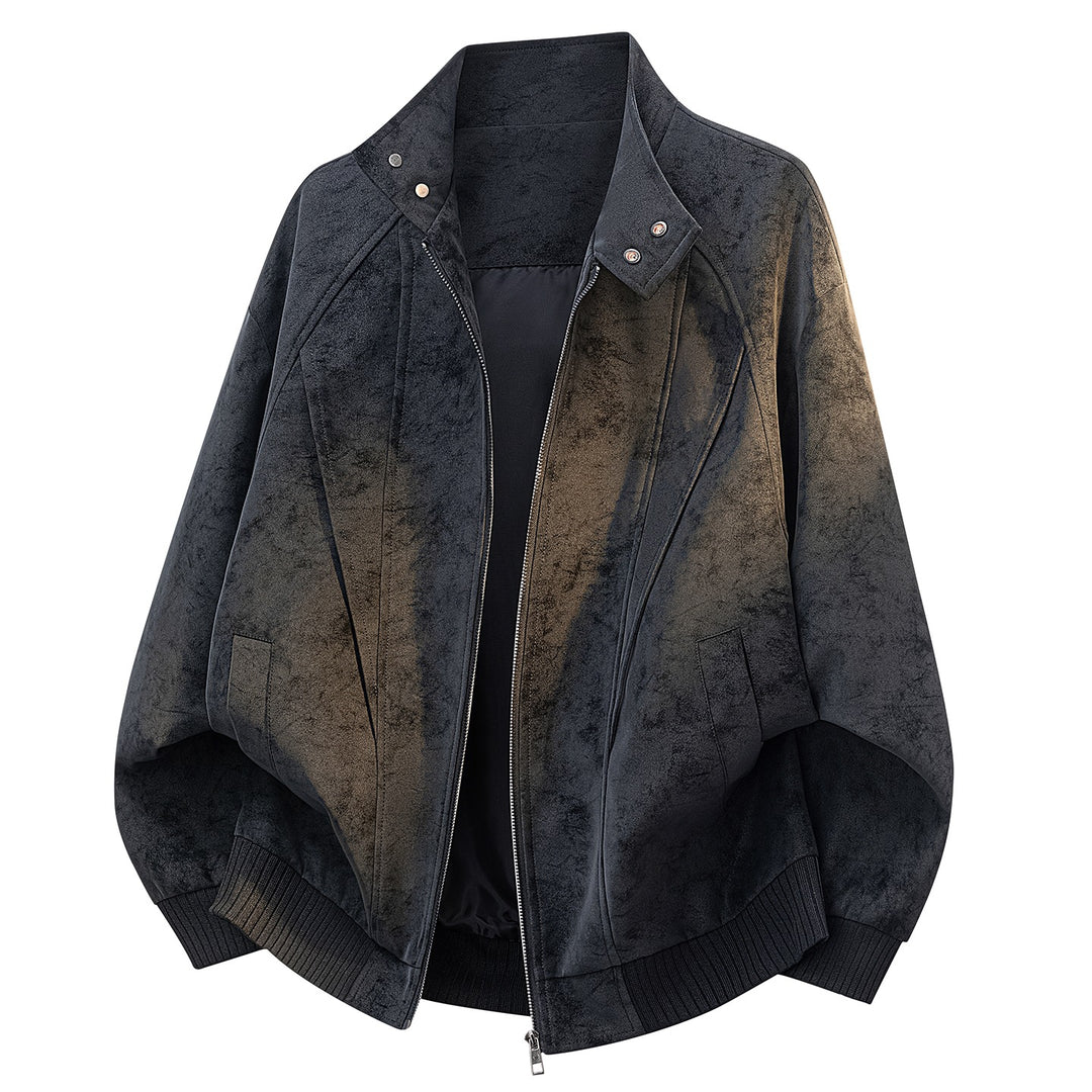Damen Oversize Velours-Optik Bomberjacke mit Stehkragen, Druckknopfblende & Rippsaum Drune