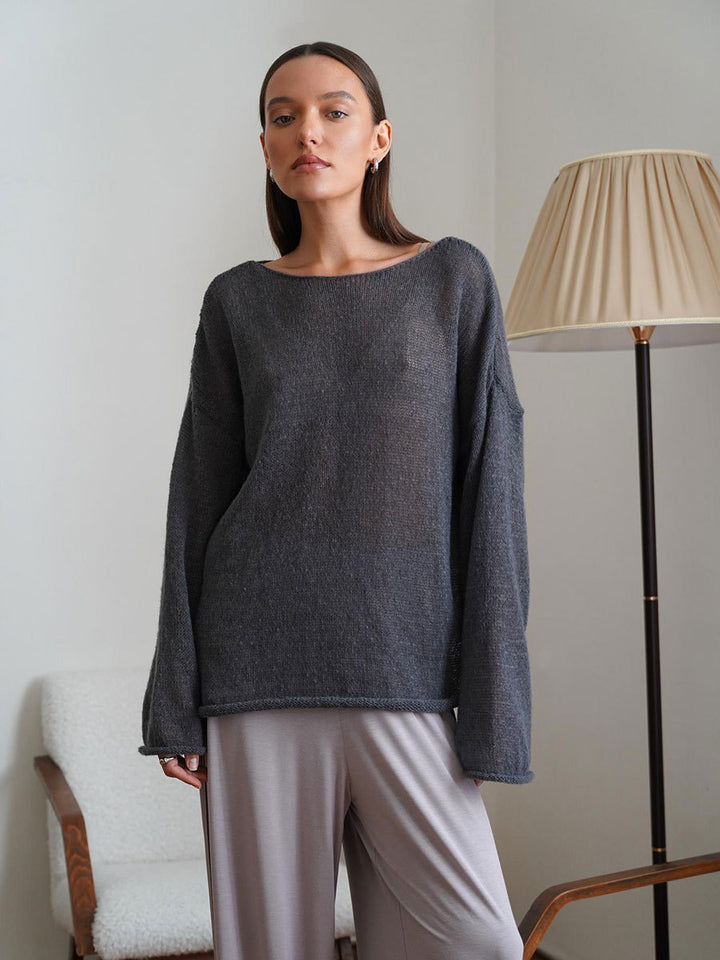 Damen luftiger Strickpullover mit weitem Schnitt und angeschnittenen Ärmeln Drune