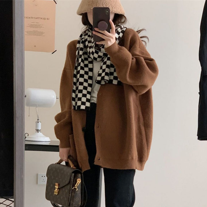 Damen Gemütliche Strickjacke mit weiten Ärmeln und praktischen Taschen Drune