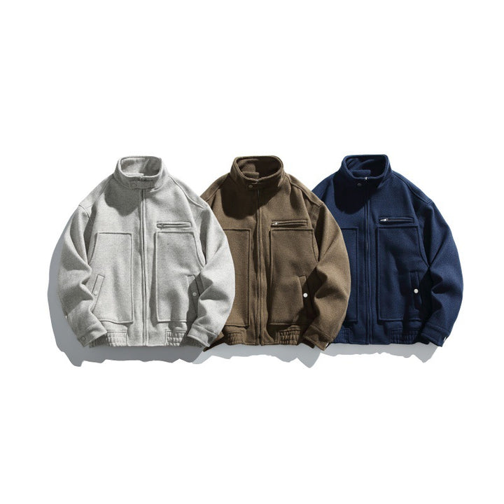 Herren Kurz geschnittener Boxy-Wollmix-Blouson mit Stehkragen, elastischem Saum und Reißverschluss-Brusttasche Drune