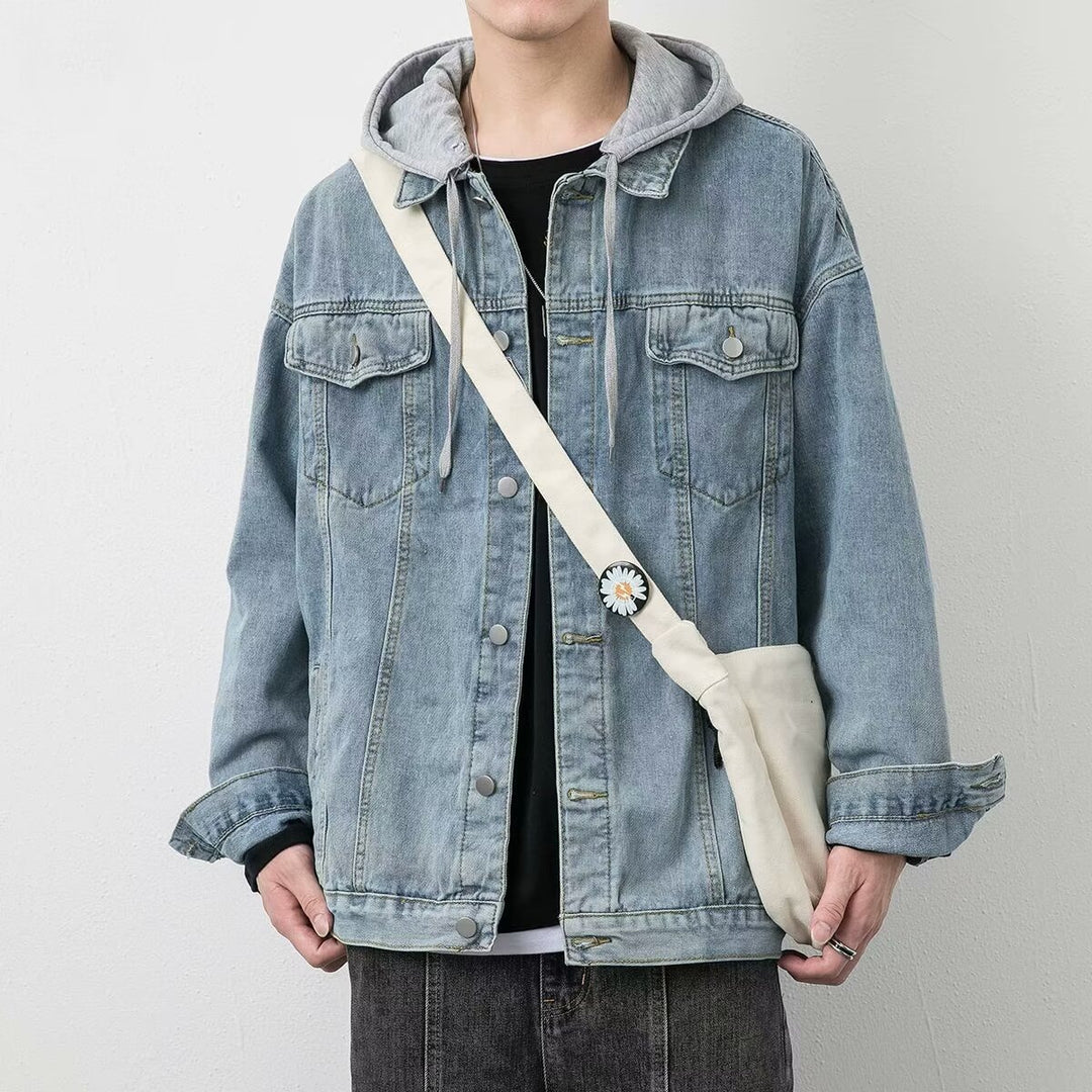 Herren Lässige Denimjacke mit integriertem Hoodie Drune