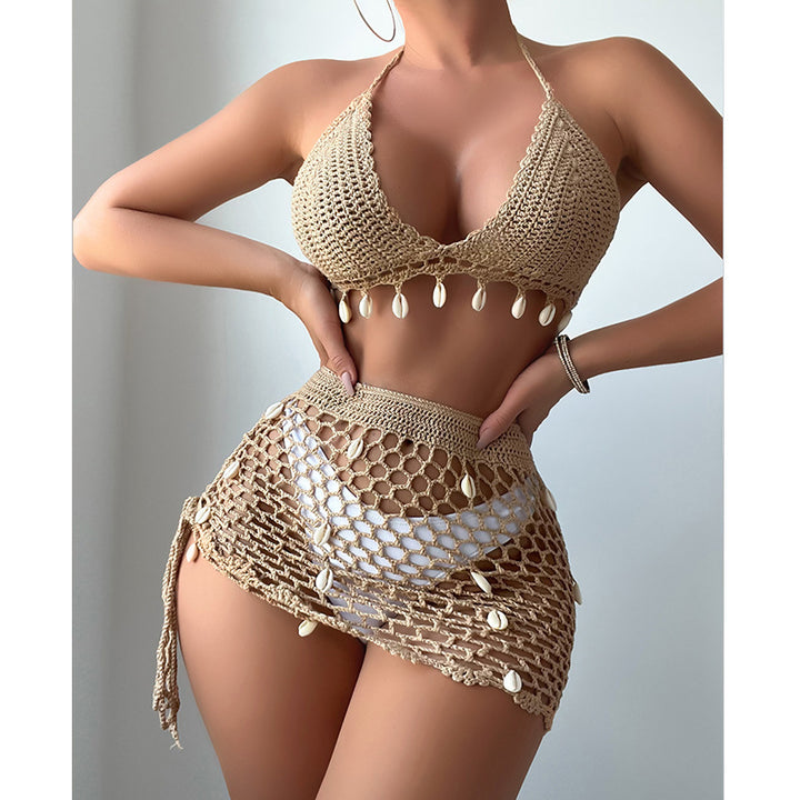Damen Häkel-Bikini-Set mit charmanten Muscheldetails und verstellbarem Unterteil Drune
