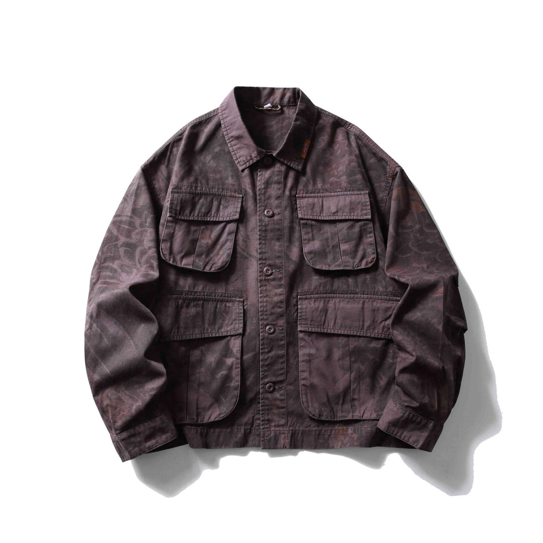 Herren Cargo-Overshirt im Utility-Stil mit Camouflage-Print und Mehrfachtaschen Drune
