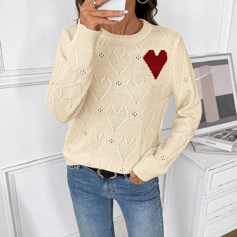 Damen Weihnachtlicher Strickpullover mit Herzmuster Drune