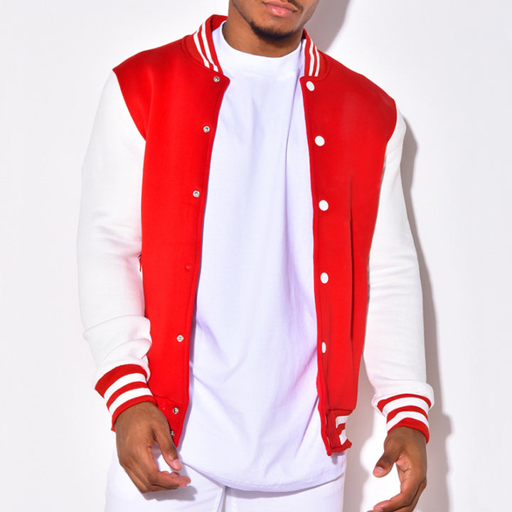 Herren nan Retro-Sport-Bomberjacke mit Druckknopfleiste, Kontrastärmeln und Rippbündchen Drune