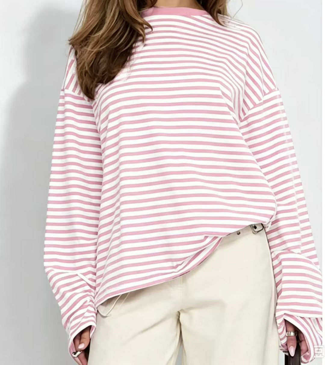 Damen gestreiftes Langarmshirt mit lässigem Schnitt und rundem Halsausschnitt