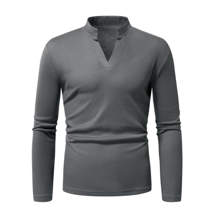 Herren Thermisches Waffel-Strickshirt mit Stehkragen und V‑Ausschnitt Drune