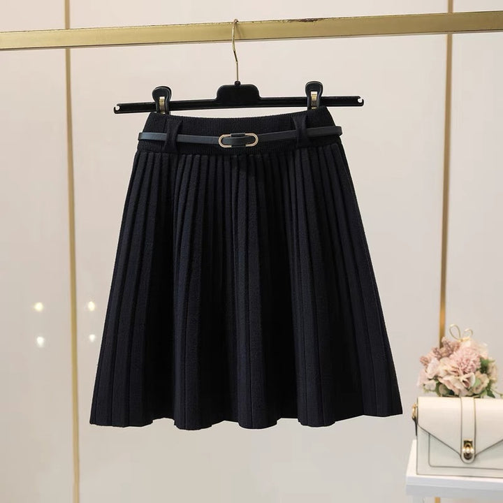 Damen Plissee Midi-Rock mit dekorativem Gummibund Drune